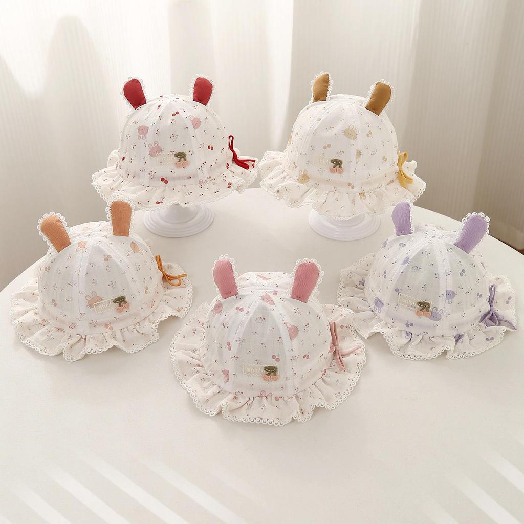 Baby Girls' Sun Protection Bow Bucket Hat - Spring/Summer Elastic Fisherman Style