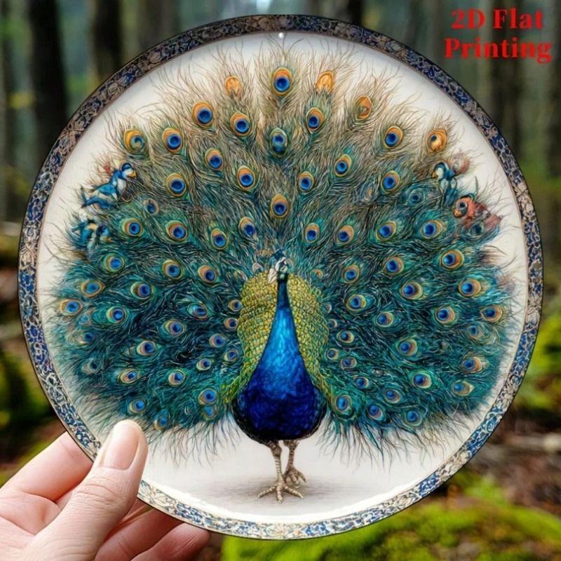 Metal Wall Art Peacock Bohemian Round 8x8 Inch Home Gift