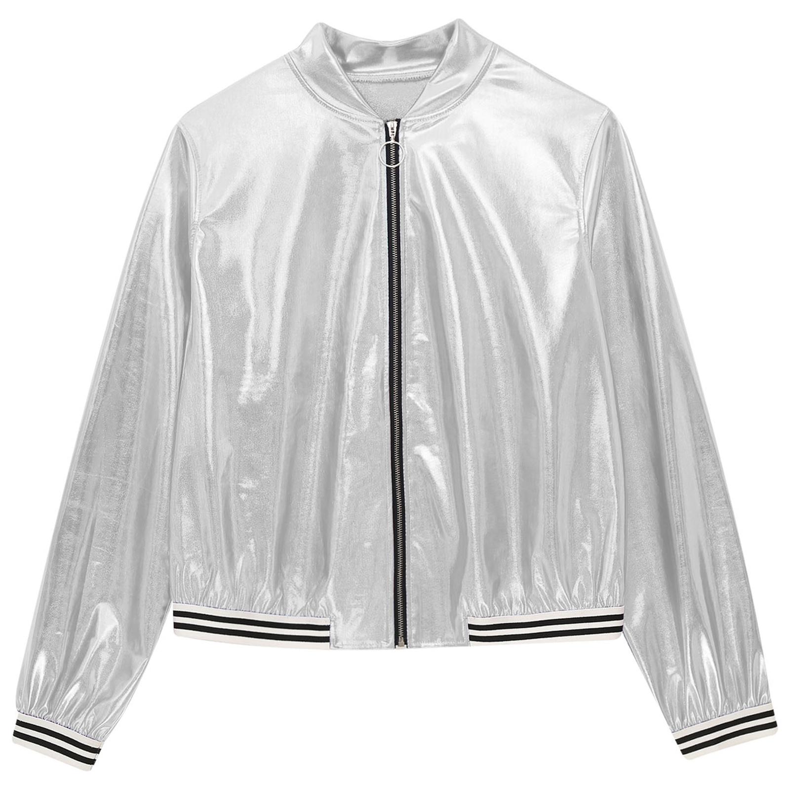 

Чоловіча металізована куртка-бомбер у смужку, з довгим рукавом, блискучий верхній одяг, клубне пальто, вуличний стиль L