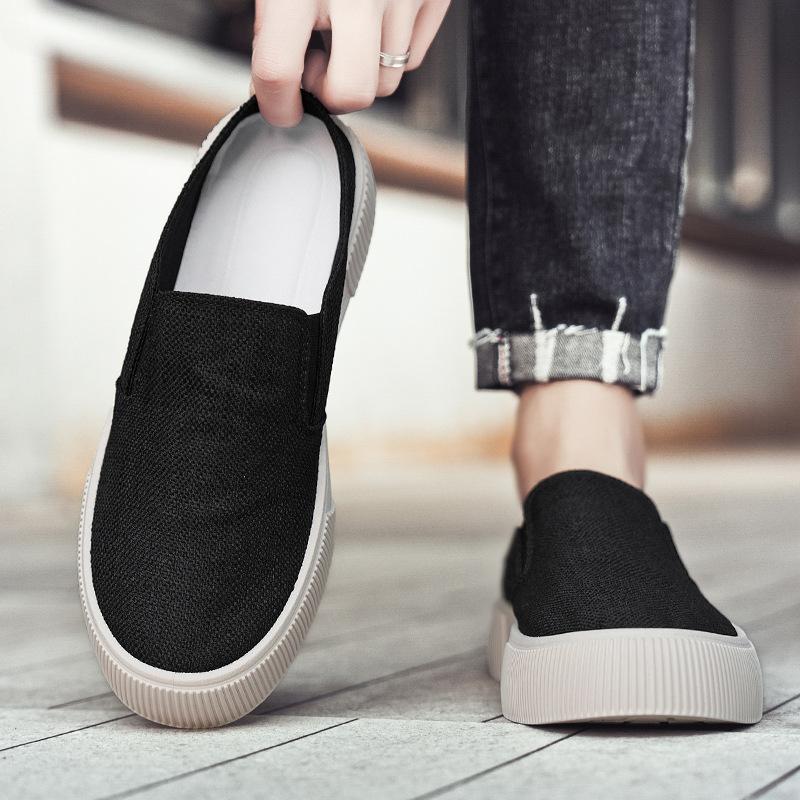 Summer Mesh Breathable Men's Shoes Trend Versatile Comfortable Simple Half Tray Fashion Board Shoes Personalized Black Pedal