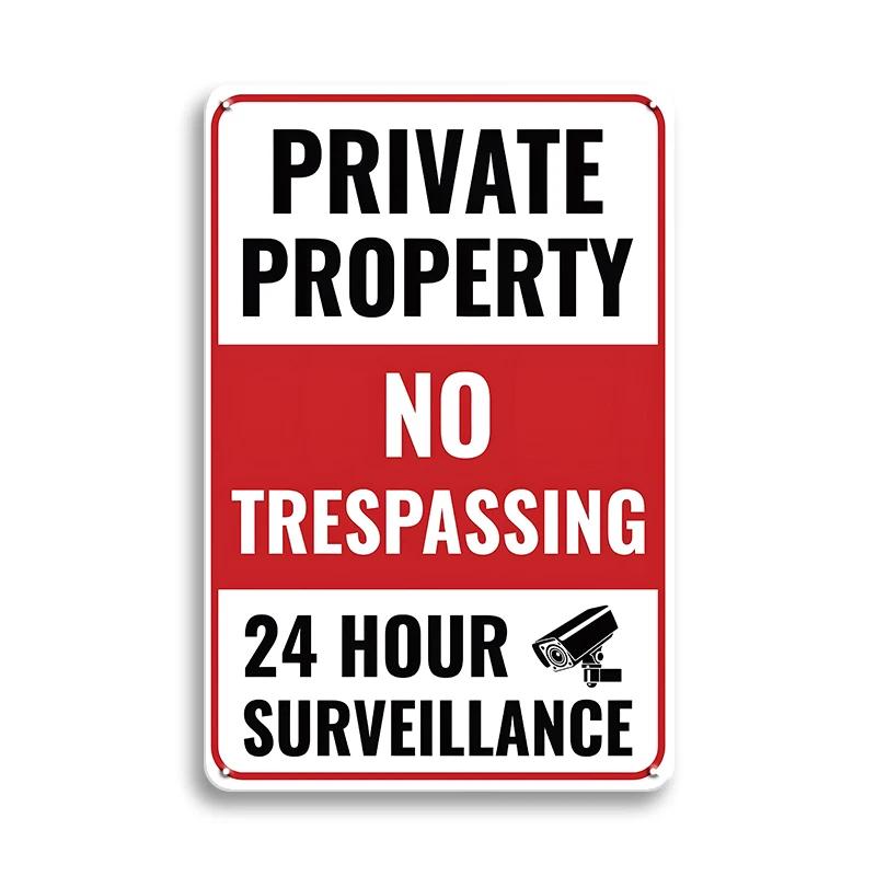 Vintage Tin Sign Retro Warning Metal Sign Video Surveillance Signs No Trespassing Sign Poster For Garage Home Man Cave Wall Deco