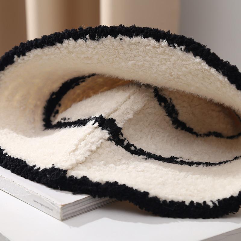 Lamb Wool Contrasting Color Striped Knitted Bucket Hat Women's Autumn and Winter Fashion Show Face Small Warm Fisherman Hat