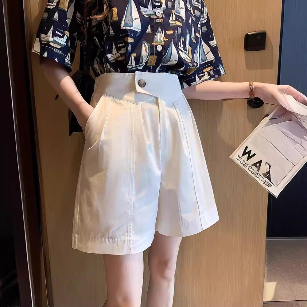 High Waist Cotton Wide-Leg Summer Shorts for Women - Plus Size, Korean Style, Non-Elastic, Loose Fit