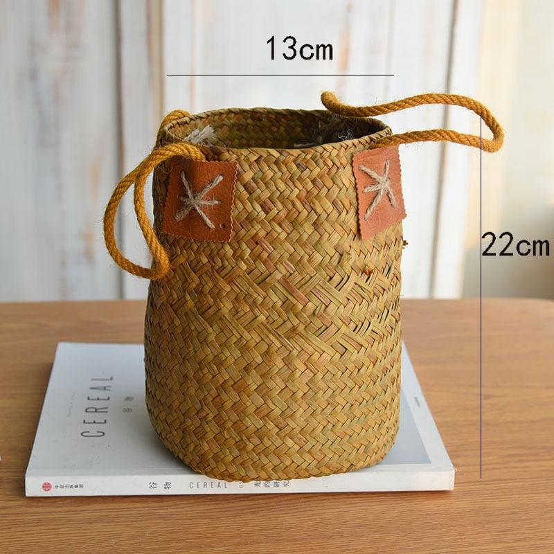 Natural Straw Flower Basket Flower Basket Ornament Bamboo Living Room Woven Flower Arrangement Hanging Portable Hanging Handmade Indoor Flower Basket