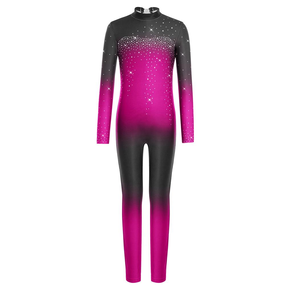 Macacão Feminino Cor Degradê Gola Alta Manga Longa Costas com Abertura Strass Brilhante Body