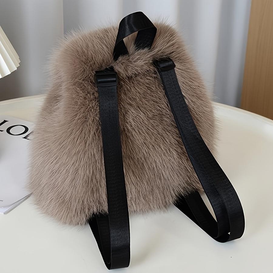 1pc Elegant Women'S Faux Fur Backpack - Adjustable Strap, Drawstring Closure, Multi-Pocket Design,Perfect for Travel & Casual Use