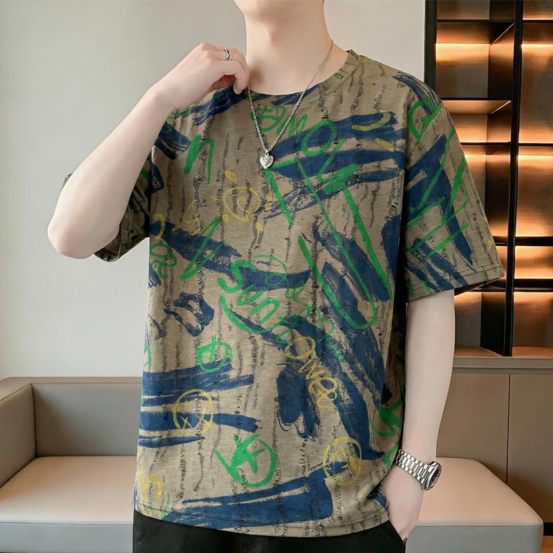 Men's Plus Size Graffiti Print Distressed T-Shirt – Casual Short Sleeve Tee (6XL-13XL)