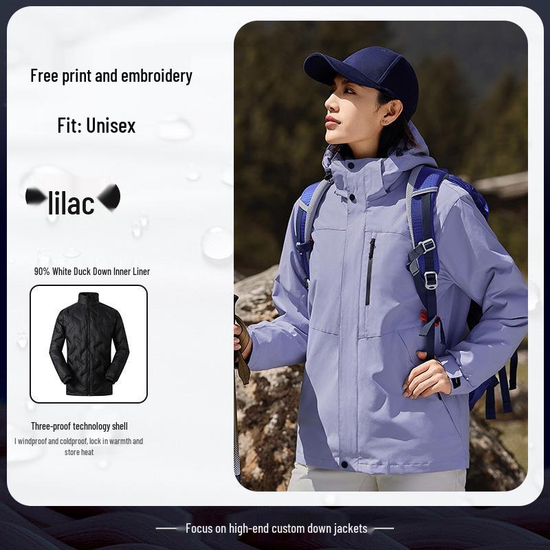 Men's Custom Three-in-One Mountain Climbing Suit for Autumn/Winter with Velvet and Logo Print