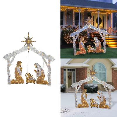 Family Three Members Christmas Decoration Lighted Acrylic Outdoor Nativity Scene