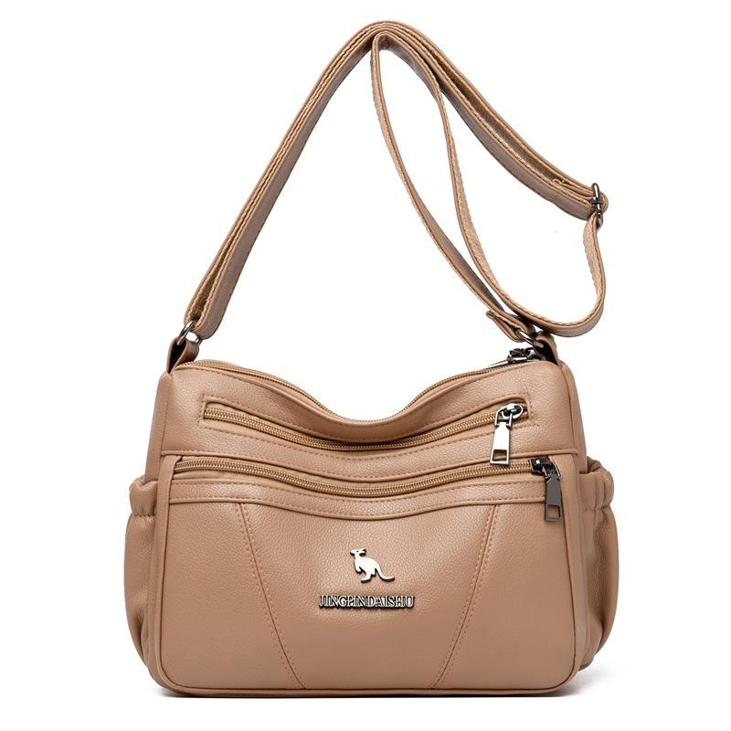 Soft Leather Women's Bag Simple and Versatile 2025 Spring New Middle-aged Mother Bag Large Capacity Multi-layer Shoulder Messenger Bag Women
