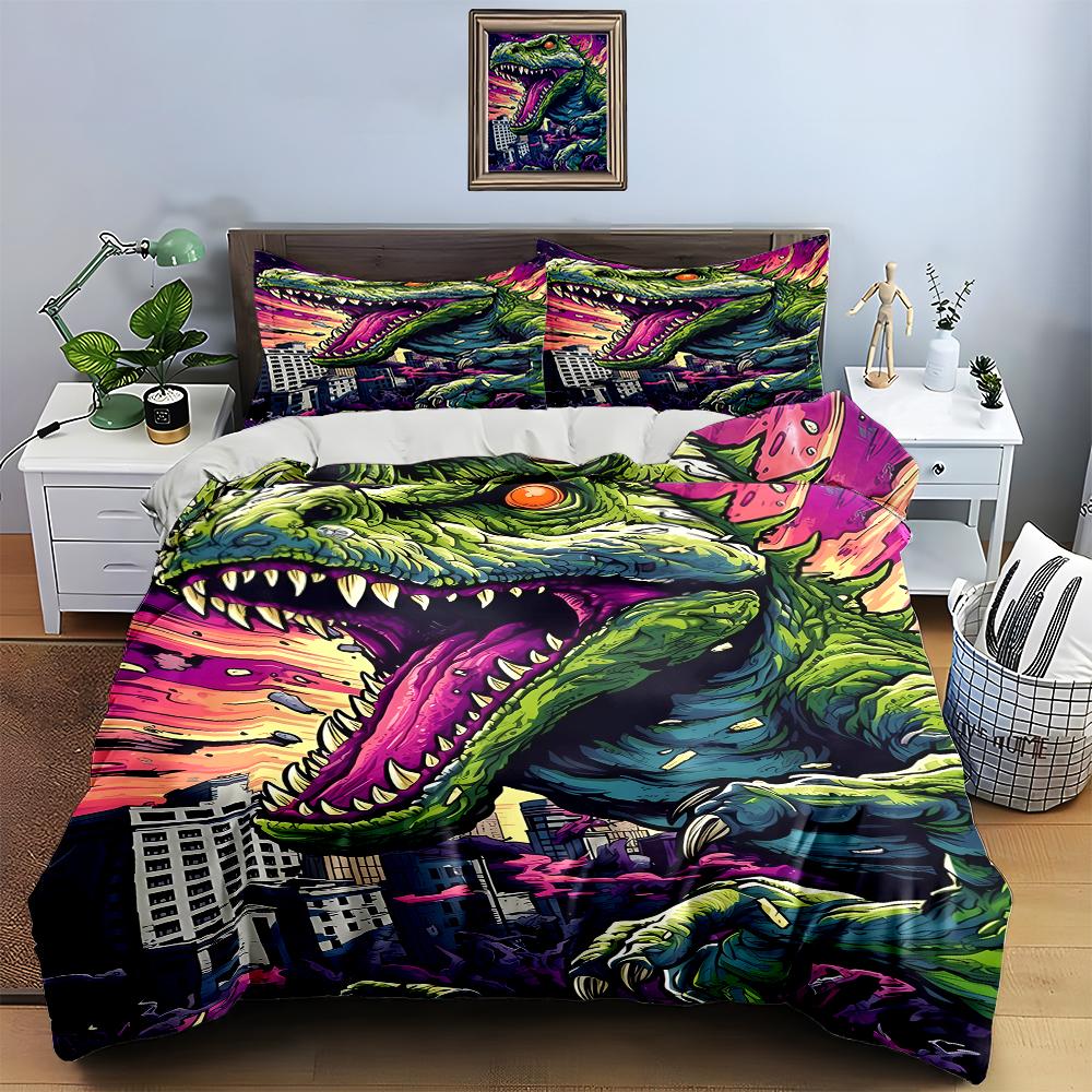 Dinosaur city destruction. Bedding Duvet cover sets Duvet covers Pillowcases gifts (1 * Duvet Cover 2 * Pillowcases, without duvet insert)