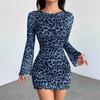 Moda Kawaii para Chicas Tops Estudiante Dibujos Animados Casual Ropa de Mujer Vestido de Manga Larga Estampado de Leopardo Malla Elegante Sexy para Mujer