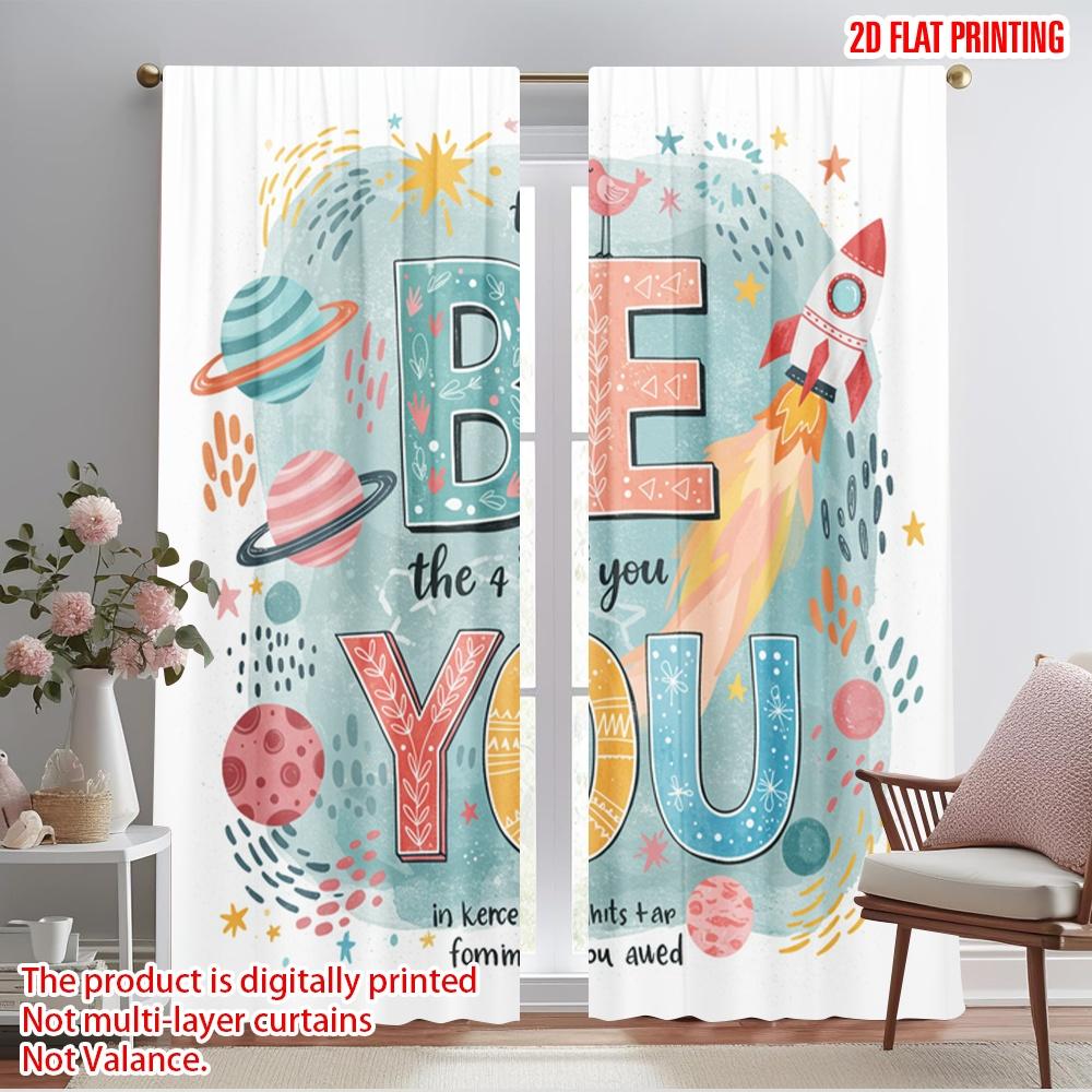 

2pcs 2D flat printing Window Curtains BE YOU SPACE ROCKET 100% Polyester Without Electricity Holiday Decorations for Holiday 52.50×116.00 CM 2pcs