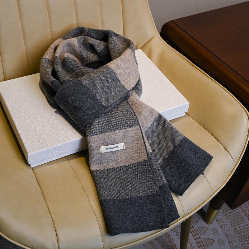 Striped Scarf Men's Father Men's Winter Pure Wool Thickened Medium and Old 2025 People's Scarf Elderly Scarf