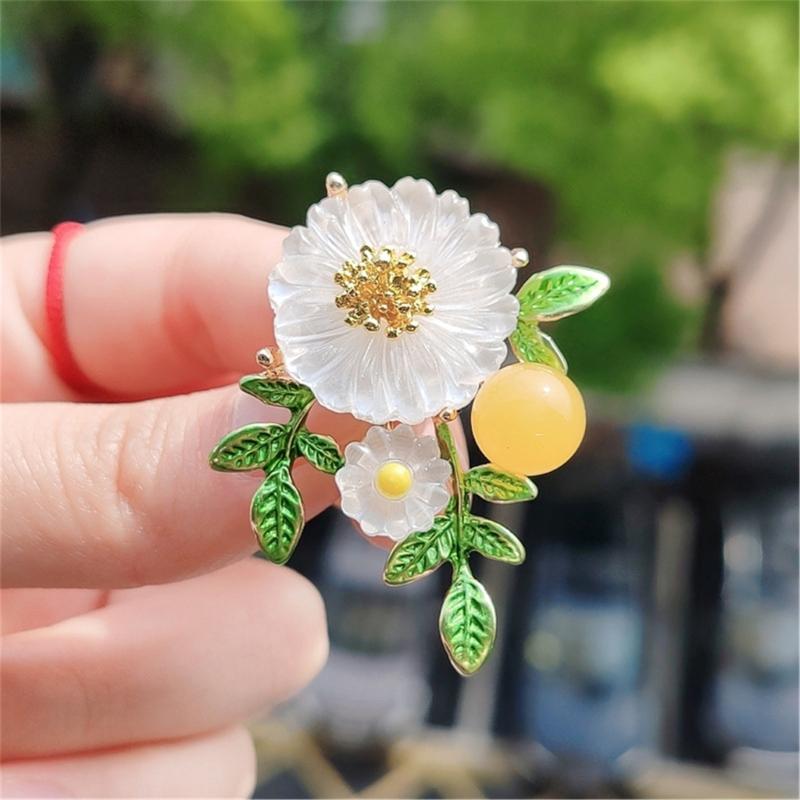 Elegante Spilla a Forma di Margherita per Donna Foglia Verde Girasole Spilla da Bavero Accessorio Gioiello per Giacche Zaino Sciarpa Cappelli