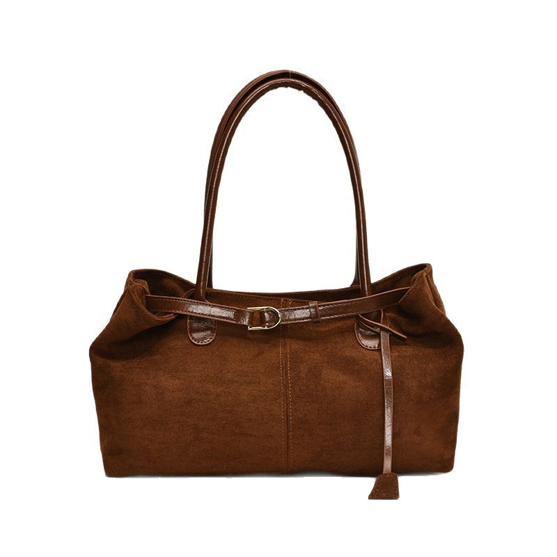 Autumn and winter retro large-capacity suede velvet bag women's 2025 new casual commuter shoulder bag tote bag