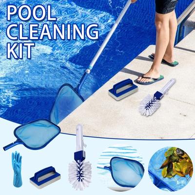 Pool Net, Pool Brush, Pool Cleaning Kit 4-piece Portable Hot Spring Bathtub Swimming Pool Accessories