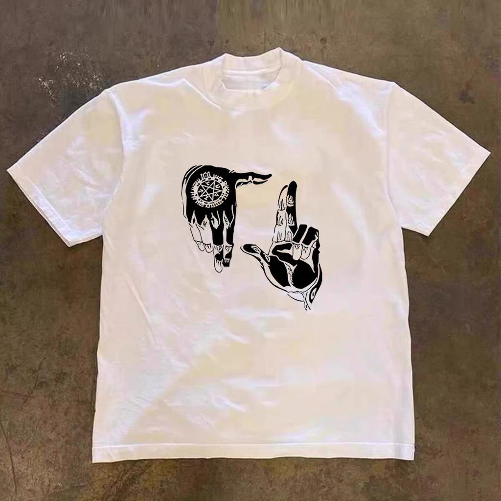 Mens Clothing 2026 SpringSummer Fashion Cotton Gesture Pattern Printed Tshirt Outdoor Daily Short Sleeve Round Neck Tshirt