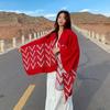 Sun Protection Scarf, Red Knitted Jacket, Travel Photo Cape, Large Shawl for Women, Autumn and Winter
