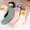 Korean Style Middle Tube Bunny Bear Floor Socks Cartoon Hosiery Women Frog Socks Coral Fleece Socks