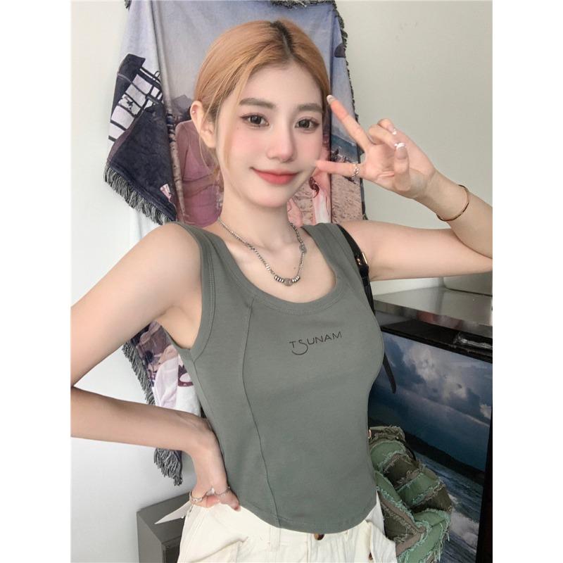 Baumwolle Neues Fischgräten-Camisole Damen mit Brustpolstern Reine Begierde Hottie Sexy Basic Ärmelloses Top