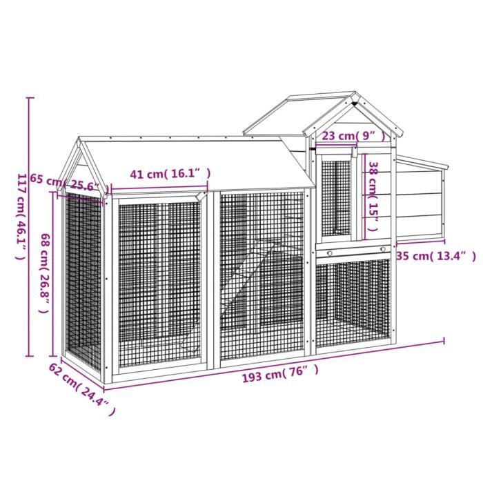 VidaXL Brown Chicken Coop 193x65x117 Cm Solid Pine Wood 172232