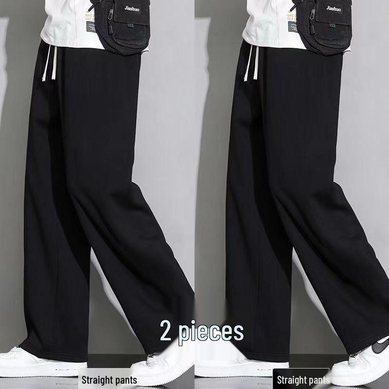 Korean-Style Plus Size Fleece-Lined Sweatpants for Students - Loose, Straight-Leg Casual Pants for Autumn/Winter.