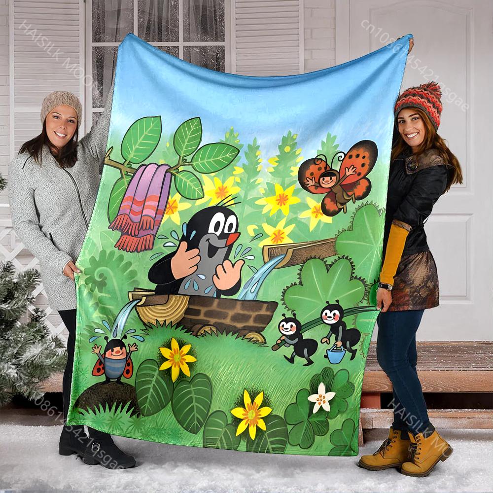 Classic Cartoon Little Mole Print Blanket Warm Soft and Comfortable Home Travel Blanket Sofa Bedding Camping RV Blanket for Gift