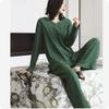 Large Size Casual and Comfortable V-neck Pajamas Suit Fat Mm Autumn and Winter Can Be Worn Outside Home Service Two-piece Suit