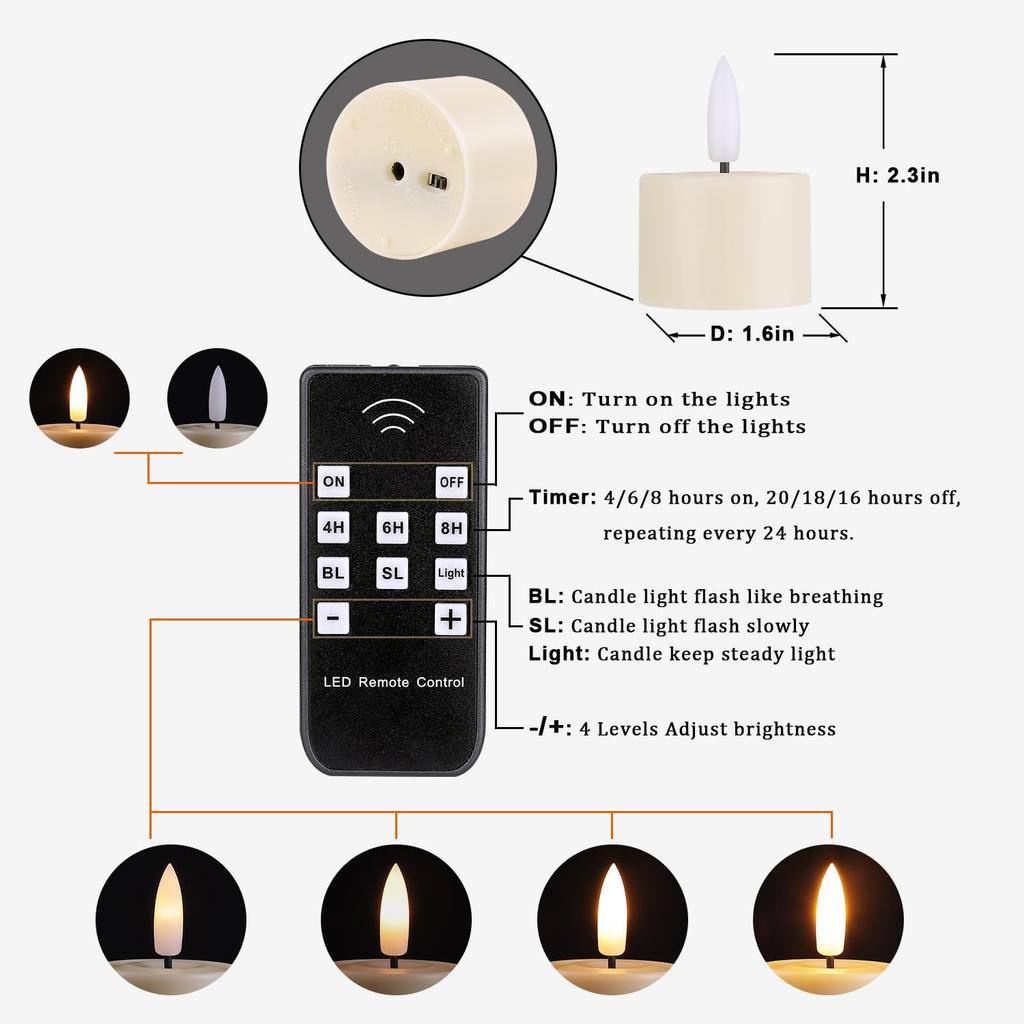 Rechargeable Tea Lights Candles with Remote and Timer Battery Operated, LED Flameless Votive Tealight Candles Flickering for Table Wedding Christmas