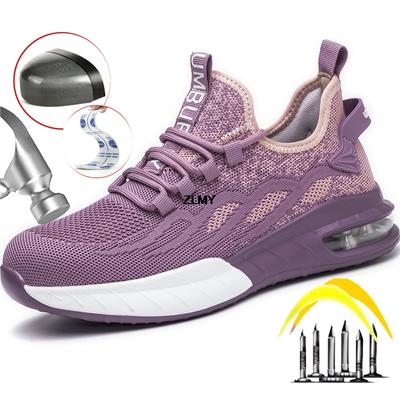 Women Safety Shoes Steel Toe Sneakers Air Cushion Work Shoes Anti-smash Puncture Proof Safety Boots Breathable Woman Work Boots