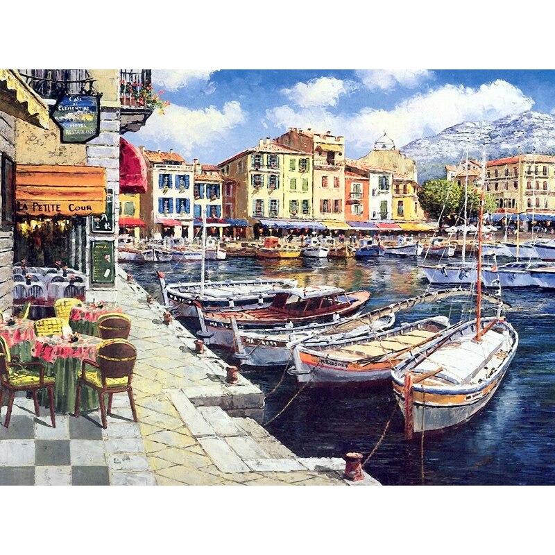 New 5D DIY Diamond Painting Sea View Diamond Embroidery Ferry Cross Stitch Full Round Drill Crafts Home Decor Manual Gift
