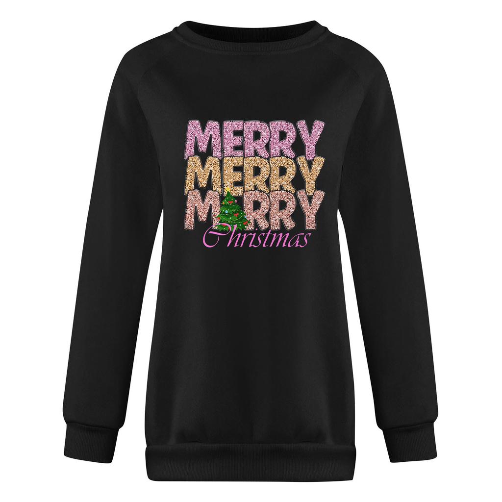 Damen T-Shirt Tops Locker, Modisch Und Lässig Weihnachts-Print Rundhals Langarm Sweatshirt