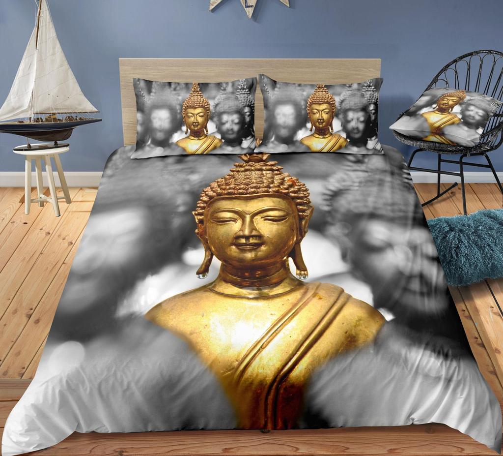 3D Buddha Bedding Set Exotic Quilt Cover Pillow Case 2/3 Pieces EU220 * 240 Extra Large Size Soft Zippered Bedroom Decoration