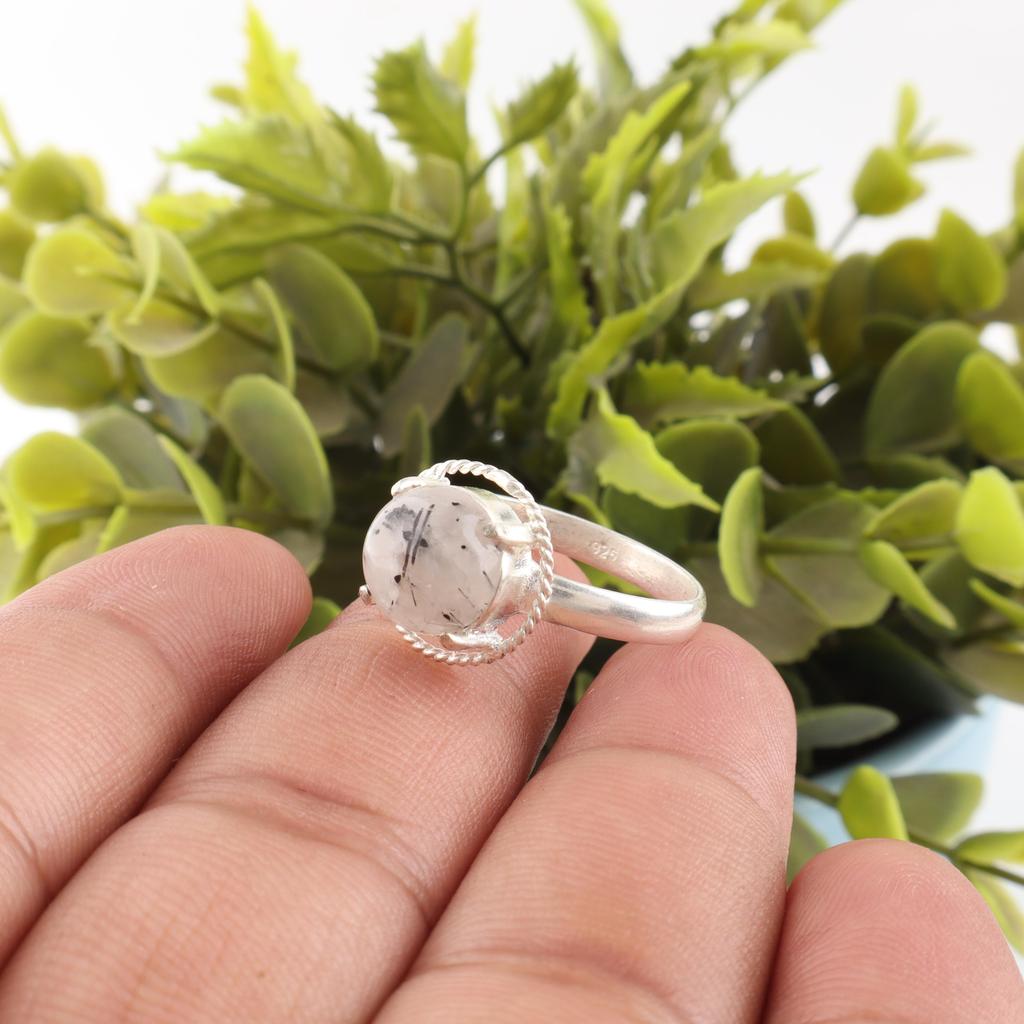 Black Rutile Gemstone Jewelry, 925 Solid Sterling Silver Ring, Beautiful Silver Ring, Handmade Bohemian Jewelry For Wedding Gift