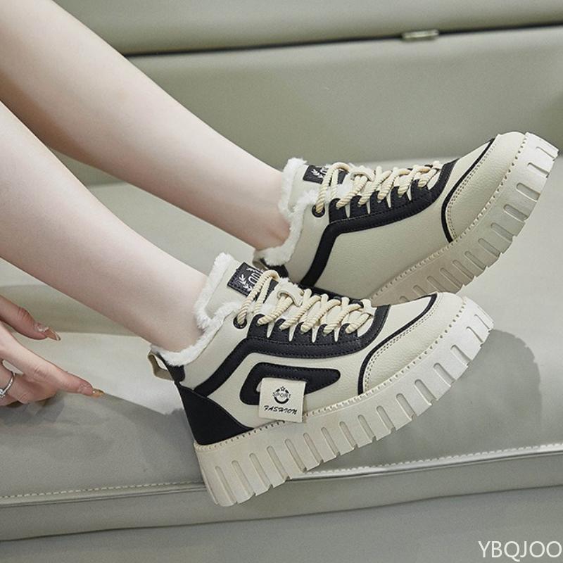 High cut thick soled casual comfortable cotton shoes lace up snow boots women's winter new fashionable versatile short boots