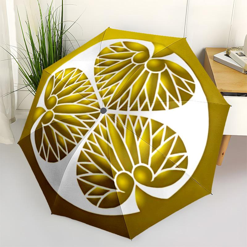 

1pc Gold Clover Motif Automatic Umbrella - Stylish, Durable, with 8-Rib Manual Open Design, Elegant Black Handleyy250920150