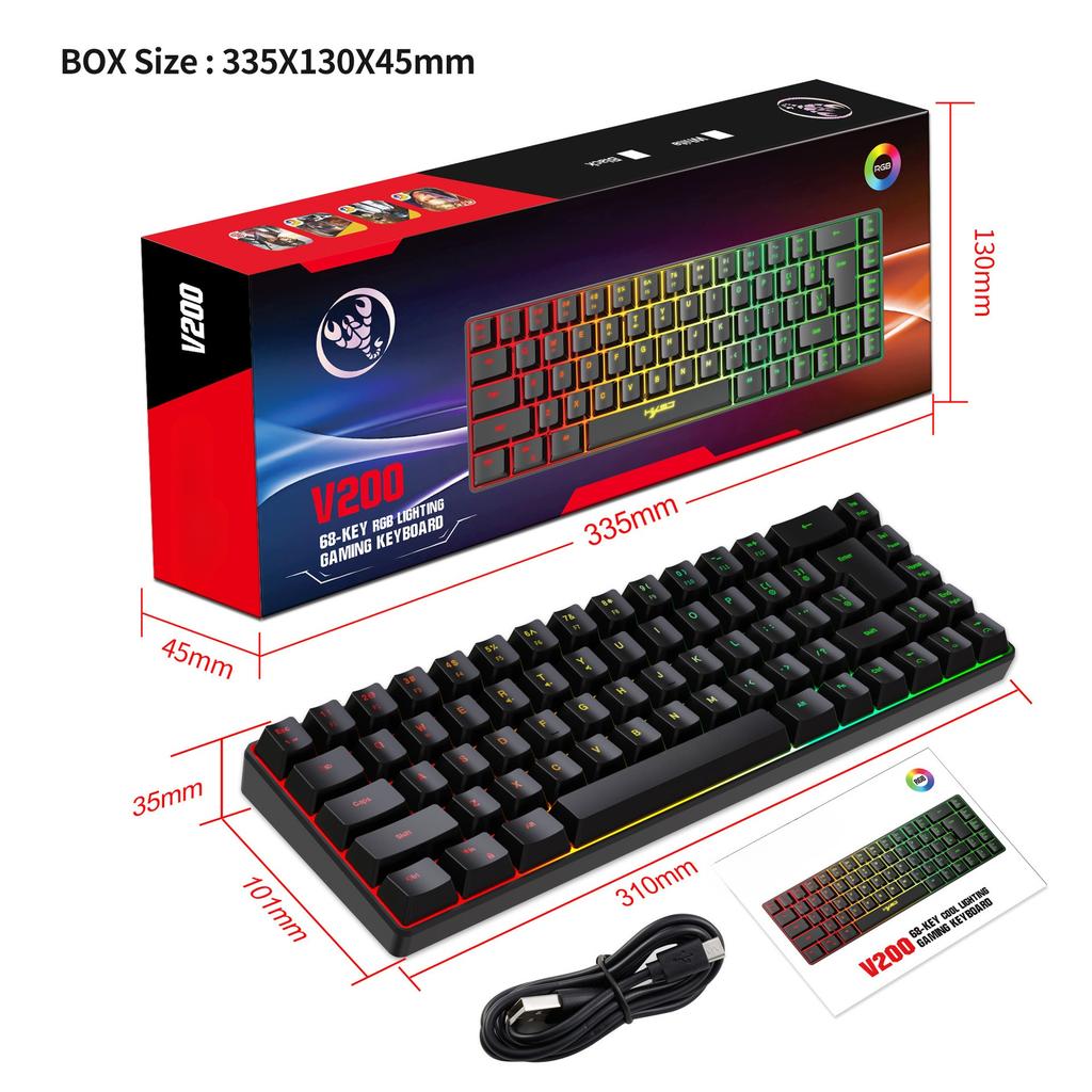 Game Keyboard 68-key Three-color Matching Keycap Key-line Separation RGB Backlit Membrane Keyboard