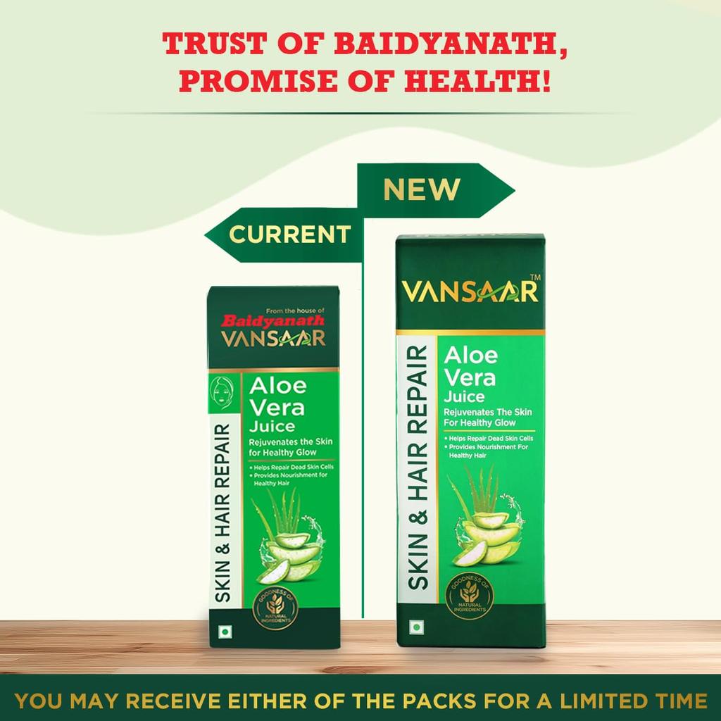 Vansaar Aloe Vera Juice 1 L Natural Cold Pressed With Pulp For Skin Glow Hydration Hair Nourishment Daily Health Drink