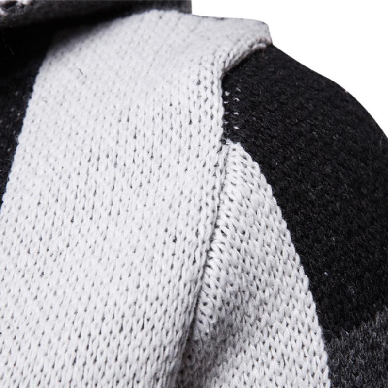 New Men's Sweater Casual Color-block Midi Thickened Hooded Knitted Cardigan Jacket