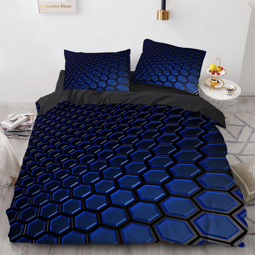 3D Honeycomb King Queen Duvet Cover Solid Geometry Bedding Set For Teens Adult Psychedelic Abstract 2/3pcs Polyester Quilt Cover