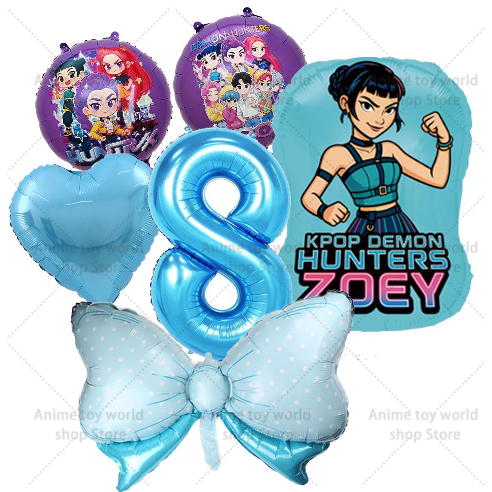 K-pop Demon Hunters Balloons Birthday Party Decoration Number 1-10 Baloon Set Kids Girls Korean Group Globals MIRA RUMI ZOEY Round Sensory Compression
