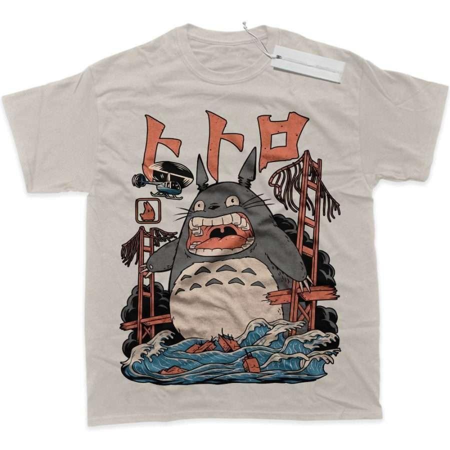 

Mens T Shirt Sports T Shirt Short Sleeve T Shirt My Neighbor Totoro Grey Cat White Teeth Red Paper Planes Blue Wave Print S