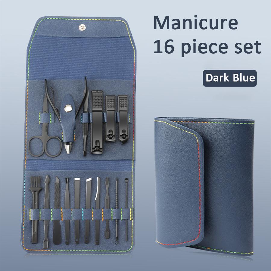 Conjunto de Manicure 16 em 1 Kit Profissional de Função Completa Aço Inoxidável Conjuntos de Pedicure Com Estojo Portátil de Couro Ideia de Presente