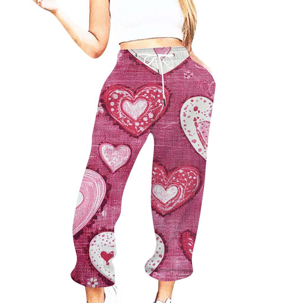 Women's Casual Fashion Valentine's Day Printed Casual Pants Sweatpants Trousers Drawstring Elastic Waist Drawstring Drawstring Drawstring Trousers