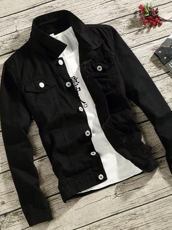 2025 Men's Trendy Slim Fit Denim Jacket - Spring/Autumn Solid Color Casual Top