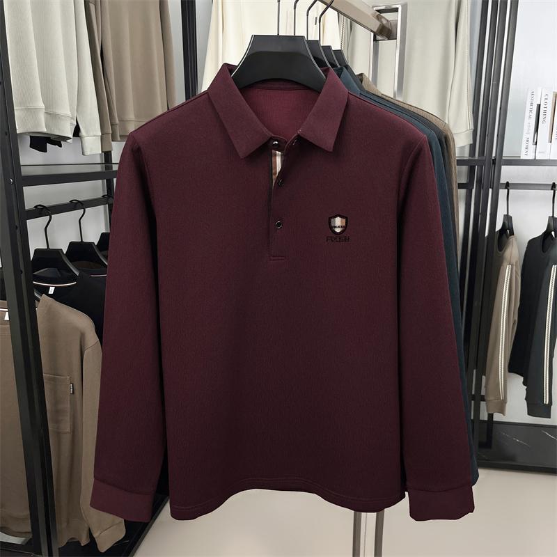 High-end Brand Men's Polo Shirt Lapel Letter Long-sleeved Autumn T-shirt Seamless Business Casual Anti-pilling Men's Clothing