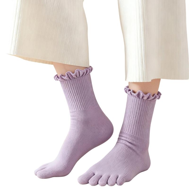 

Fashionable Five Toe Socks with Ruffle Design Soft Comfortable for Long Standing Work Travel Friendly Toe Socks фиолетовый