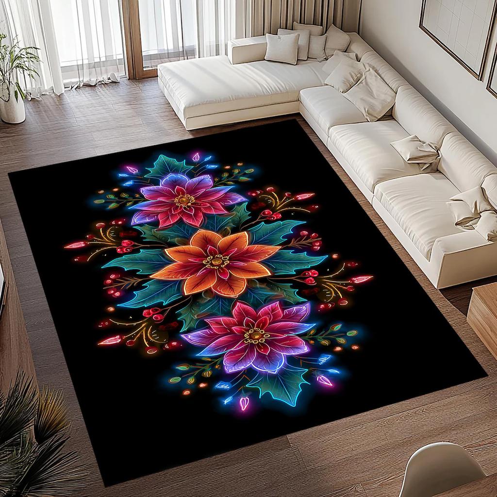 Christmas Poinsettia Flower Rug Anti-slip Floor Mat Suitable for Living Room Bedroom and Home Decoration