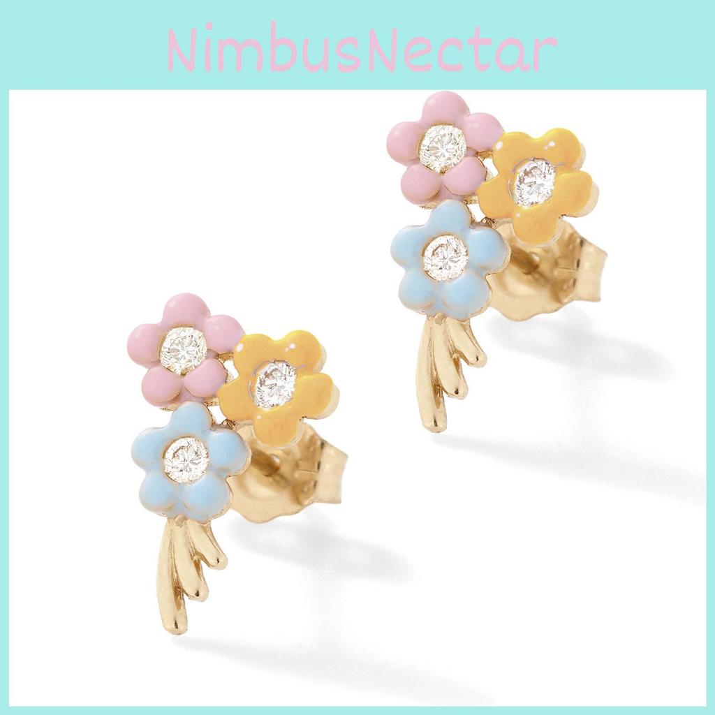 Delicate Small Flower Stud Earrings With Sparkling Gemstones For Women